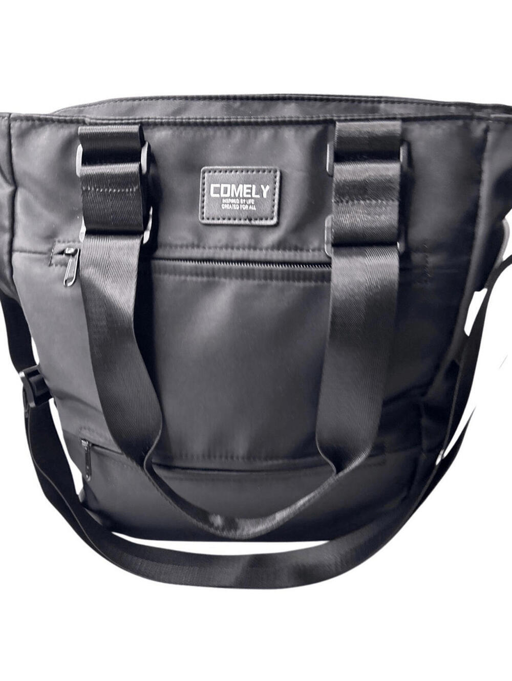 COMELY Black Nylon Tote Bag USB Charging Port Work Travel Tech Laptop Purse